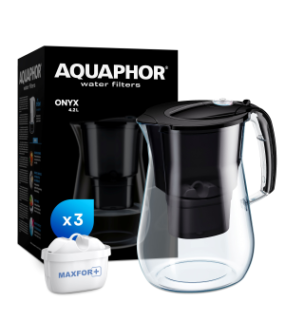 AQUAPHOR Set Filterkanne Onyx inkl. 3 Filter MAXFOR+, 200 l.