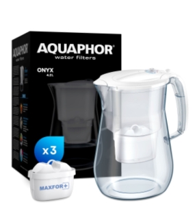 AQUAPHOR Set Filterkanne Onyx weiß, inkl. 3 Filter MAXFOR+, 200 l.