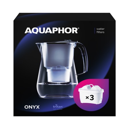 AQUAPHOR Set Filterkanne Onyx inkl. 3 Filter MAXFOR+, 200 l.