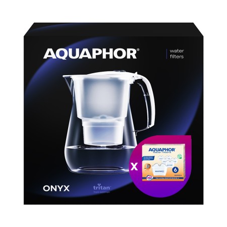 AQUAPHOR Set Filterkanne Onyx inkl. 6 Filter MAXFOR+ Kalkschutz, 200 l.