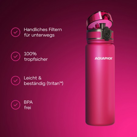 AQUAPHOR CITY Trinkflasche Filterflasche 0,5 L., pink
