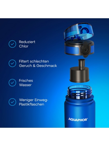 AQUAPHOR CITY Trinkflasche Filterflasche 0,5 L., 12 Farben, inkl. 5 Filterpatronen