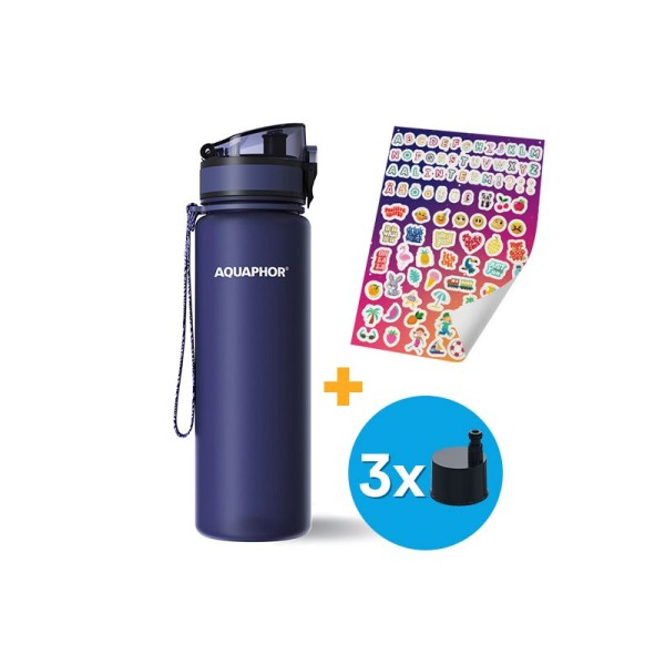 AQUAPHOR CITY Filterflasche inkl.  Aufkleber und 3 Filter, 12 Farben zu Auswahl, 500 ml.