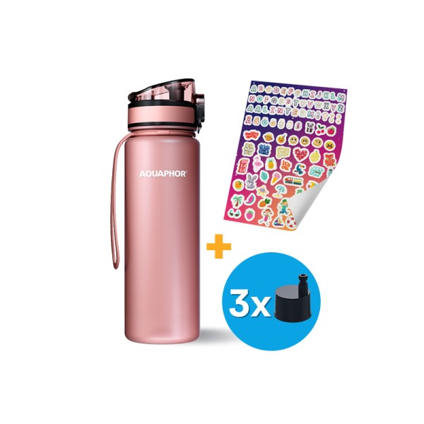 AQUAPHOR CITY Filterflasche inkl.  Aufkleber und 3 Filter, 12 Farben zu Auswahl, 500 ml.
