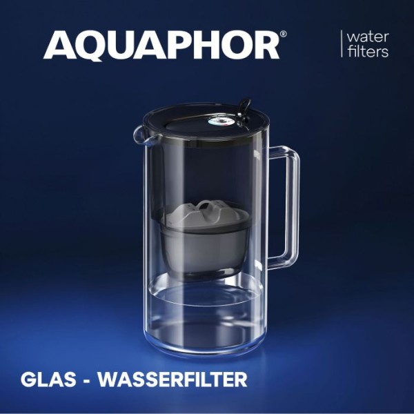 AQUAPHOR Glas-Wasserfilter schwarz, mit Filterkartusche MAXFOR+