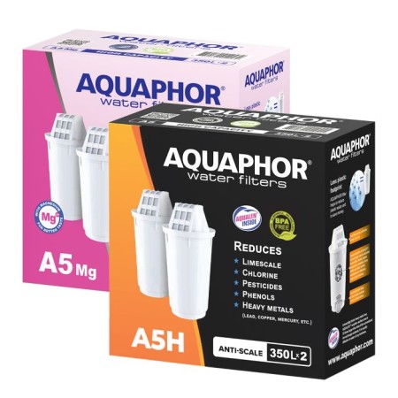 AQUAPHOR Pack 2x A5H plus 2x A5 Mg. (Magnesium) Wasserfilter, 350 l.
