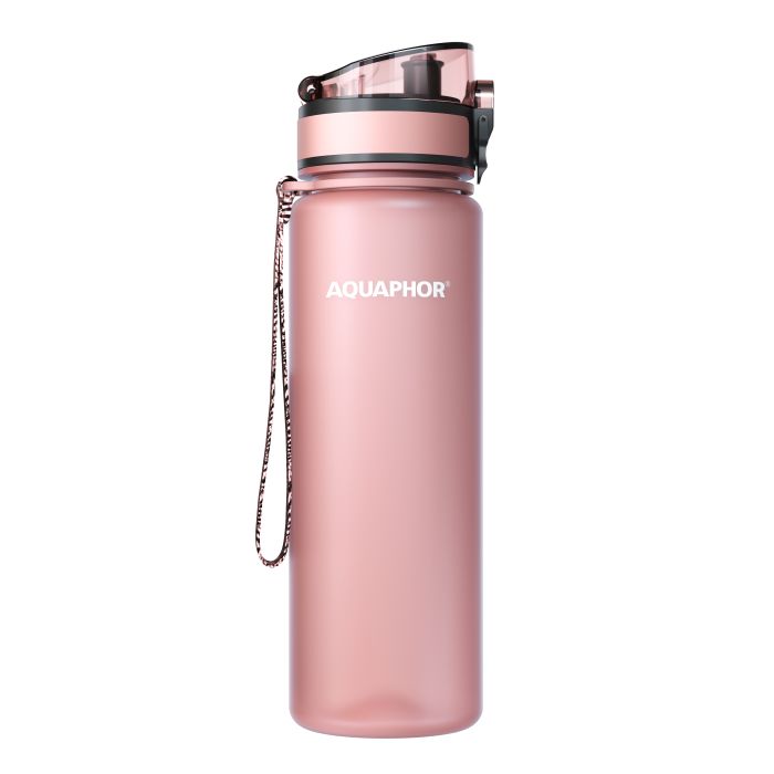 Nakii Aquaphor Filterwasserflasche, 1 Liter, Mit 40-Gallonen-Filter | BPA-frei, Auslaufsicher, Motivierende Trinkerinnerung, Grau